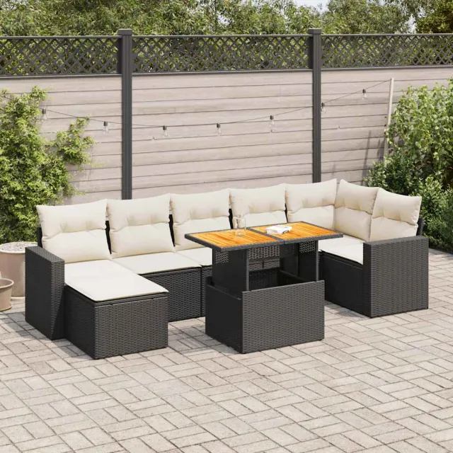 vidaXL 8-delige Loungeset met kussens poly rattan zwart, foto 2