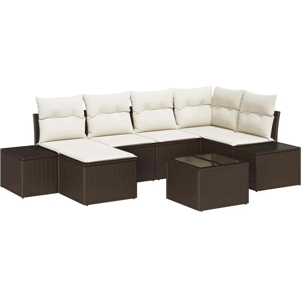 vidaXL Tuin Sofa Set 7 st Bruin en Crème poly rattan