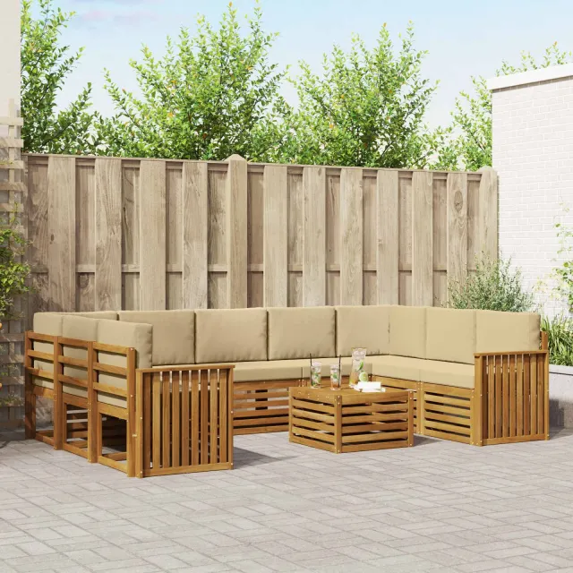 vidaXL Buiten bankenset 10 st 9-zits Natuurlijk en Beige