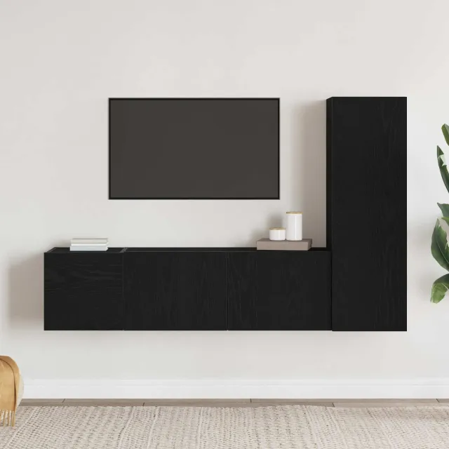 vidaXL Tv-meubelset 3 st Zwart Eiken Bewerkt hout, foto 2