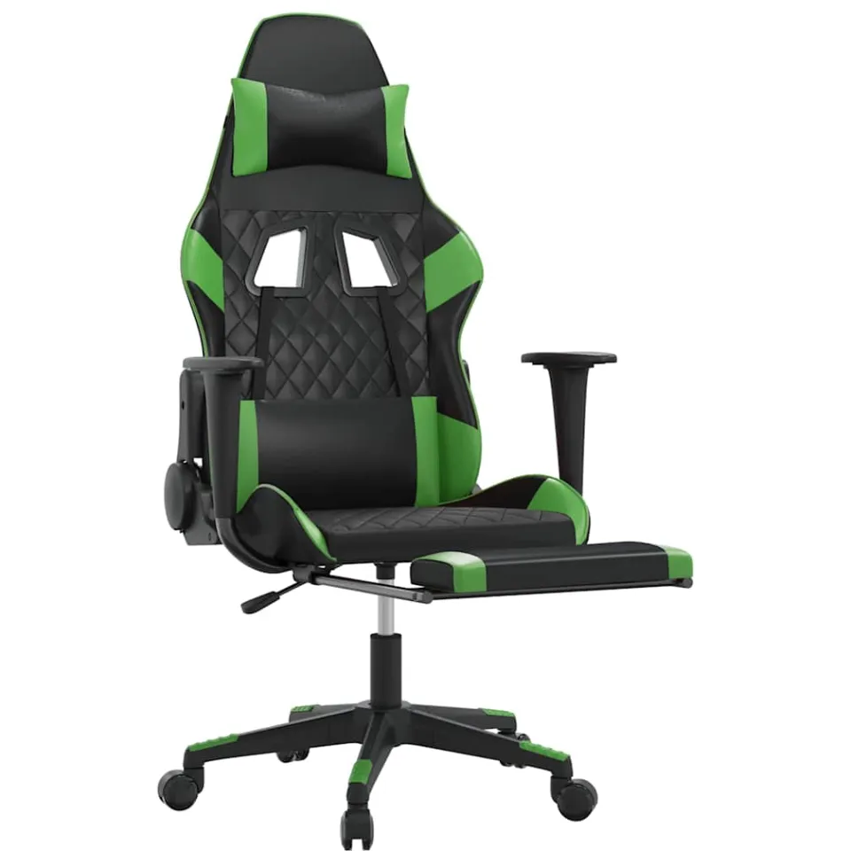 vidaXL Massage gamestoel met voetensteun kunstleer zwart en groen