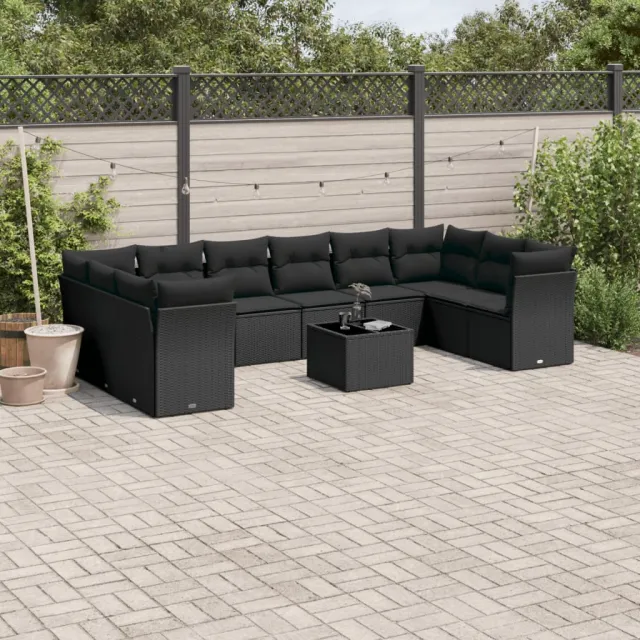 vidaXL 11-delige Loungeset met kussens poly rattan zwart, foto 2
