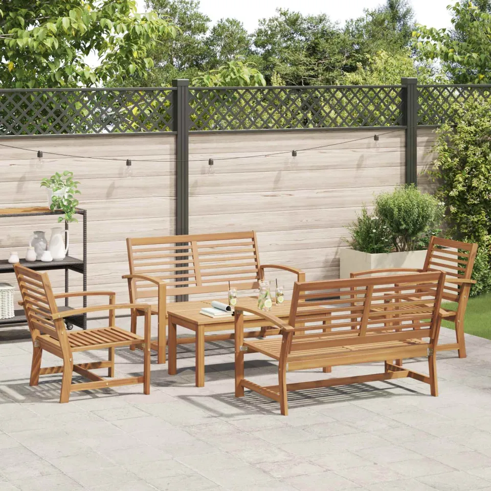 vidaXL Tuinbankenset 5 st Naturel Massief Teakhout, foto 3