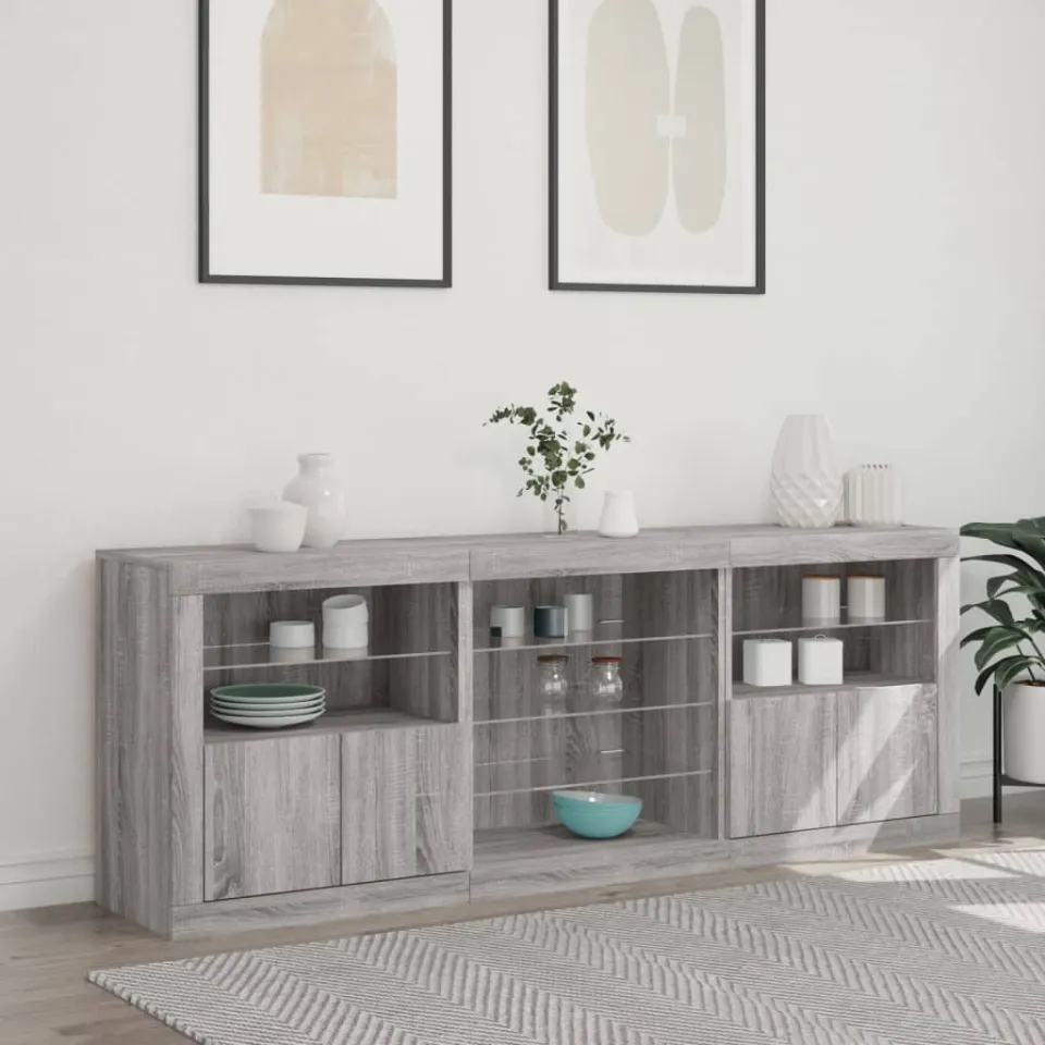 vidaXL Dressoir met LED-verlichting 181,5x37x678 cm grijs sonoma eiken, foto 4