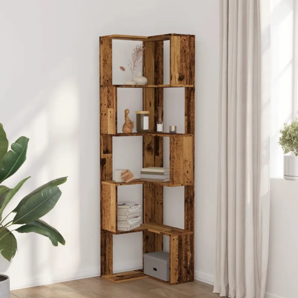 vidaXL Boekenkast 5-laags hoek 50x50x179 cm bewerkt hout oud houtkleur bruin, foto 2