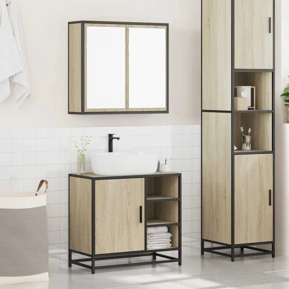 vidaXL 2-delige Badkamermeubelset bewerkt hout sonoma eikenkleurig, foto 3