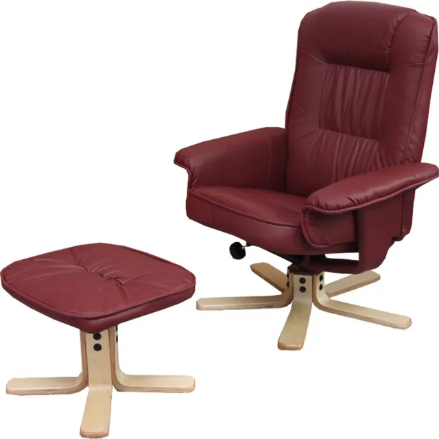 Cosmo Casa Relaxstoel - TV Stoel met Ottoman - Kunstleer - Eucalyptus Hout - Bordeaux