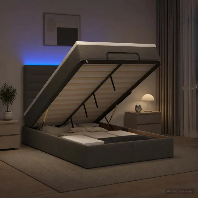 vidaXL Ottoman Bed met Matrassen en LED Donkergrijs 120 x 190 cm Stof