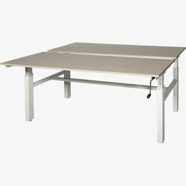 Schaffenburg Romeo Duo werkplek, zit/zit hoogte verstelbaar dmv slinger (62-85cm) voorzien van 180x80/80cm licht grijs 25mm melamine bladen en wit H-poot frame Wit (RAL9010)/Lichtgrijs