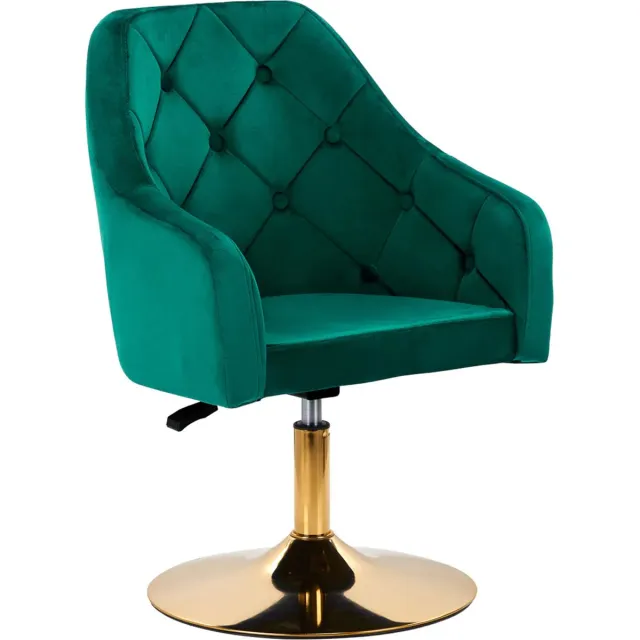 Mega Beauty Shop Draaistoel LUX groen fluweel - salonstoel - decor - visagie stoel - kapper stoel - fluweel - gouden stoel groen/goud