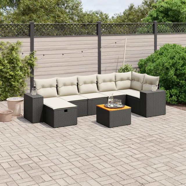vidaXL 8-delige Loungeset met kussens poly rattan zwart, foto 2
