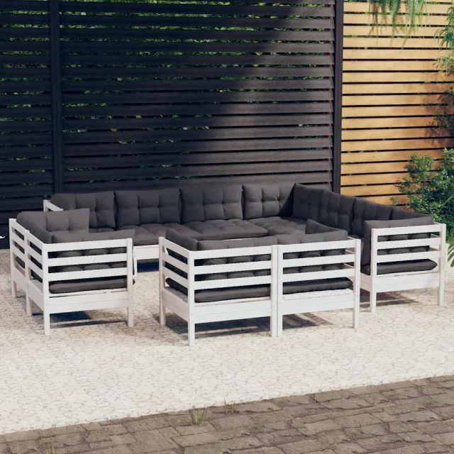 vidaXL 11-delige Loungeset met kussens massief grenenhout wit, foto 2