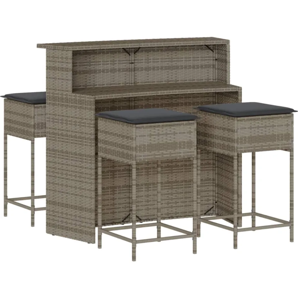 vidaXL 5-delige Tuinbarset met kussens poly rattan grijs, foto 3