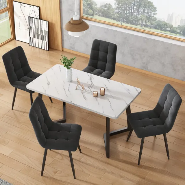 SHOPENTRA Eetkamerstoelen set van 4 donkergrijs fluweel met zwarte metalen poten