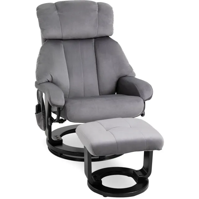 Killogood Relaxfauteuil met voetensteun - draaibare tv-stoel met vibratiemassage en kantelfunctie - zijvak - fluweeltextuur - geschikt voor woonkamers - grijs