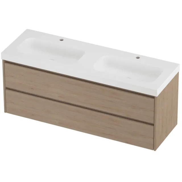 Proline Haga Badmeubelset Polystone Mezza 2 Gaten 140x46x58 cm Mat White Ideal Oak Eiken