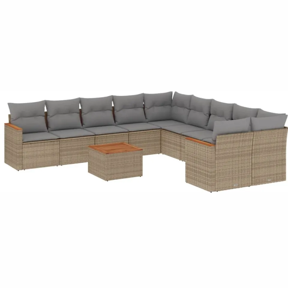 vidaXL 11-delige Tuinset met kussens poly rattan beige, foto 3