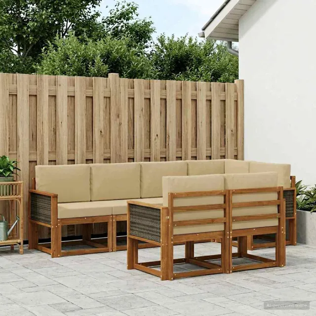 vidaXL Buiten bankenset 7 st 7-zits Natuurlijk en Beige