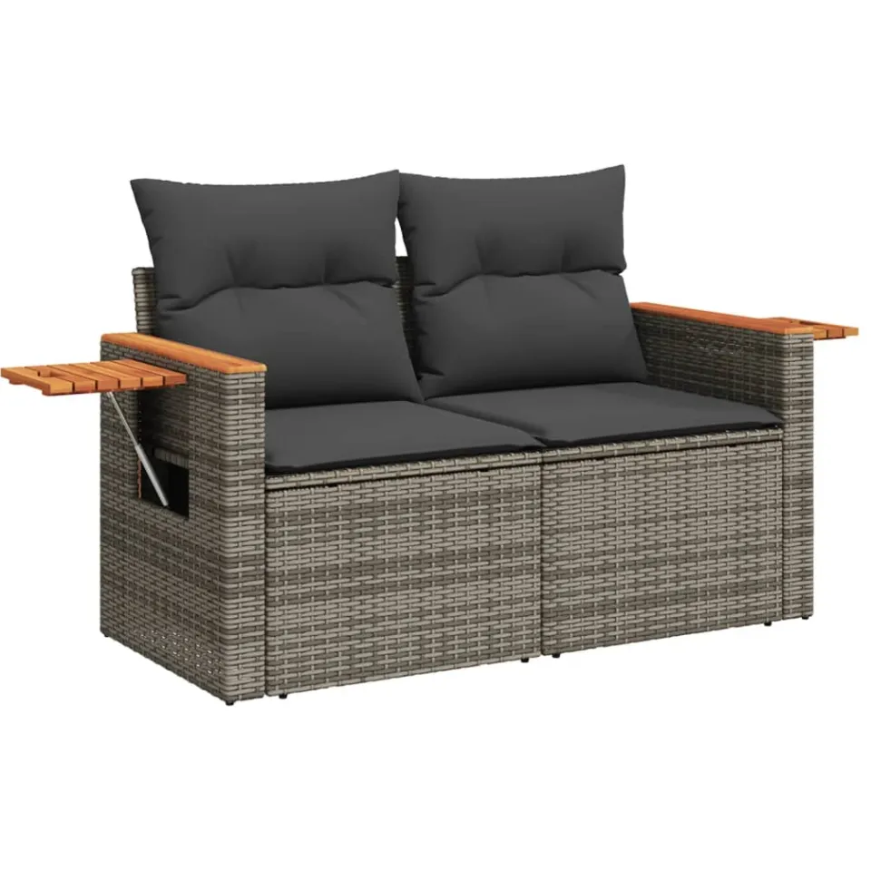 vidaXL 9-delige Loungeset met kussens poly rattan grijs, foto 4