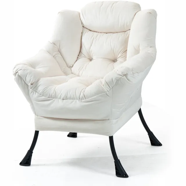 HAUSS SPOLE Fauteuil - Relaxstoel Met Armleuningen En Zijvak - Comfortabele Hoge Rug Met Nekondersteuning - Voor Woonkamer Of Balkon - Metaal Off White