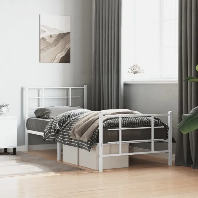 vidaXL Bedframe met hoofd- en voeteneinde metaal wit 90x190 cm