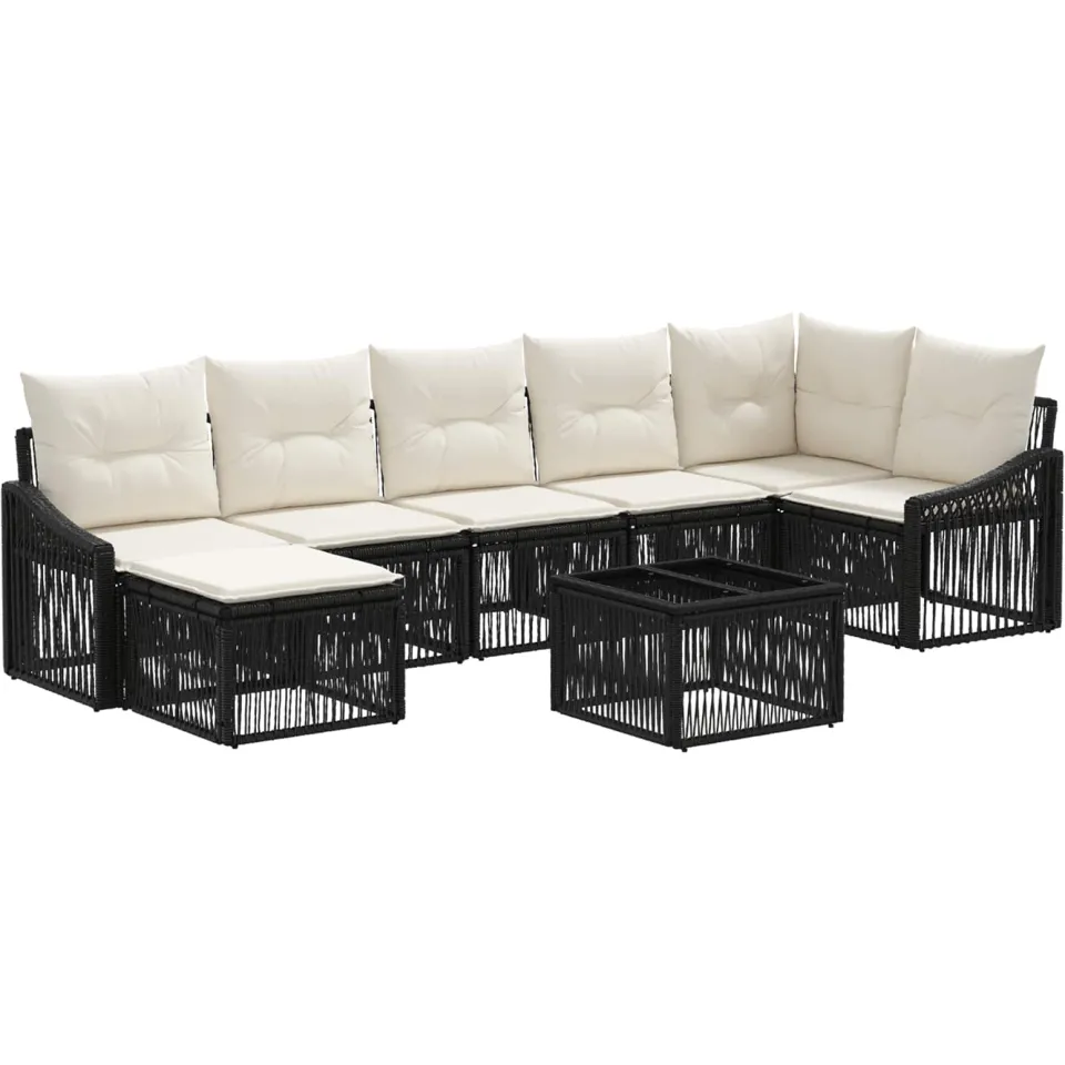 vidaXL Tuinbankenset 8 st 7-zits Zwart poly rattan, foto 3