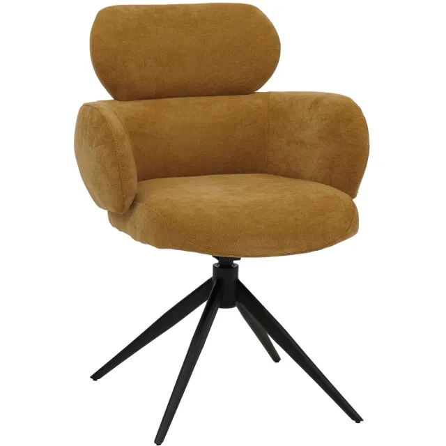 Eetkamerstoel MCW-O77, keukenstoel, gestoffeerde stoel, draaibaar met automatische terugkeer, stof (310 g/m²) chenille ~ mosterdgeel
