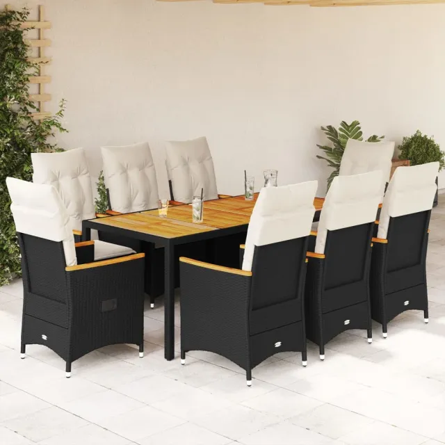 vidaXL 9-delige Tuinset poly rattan zwart, foto 2