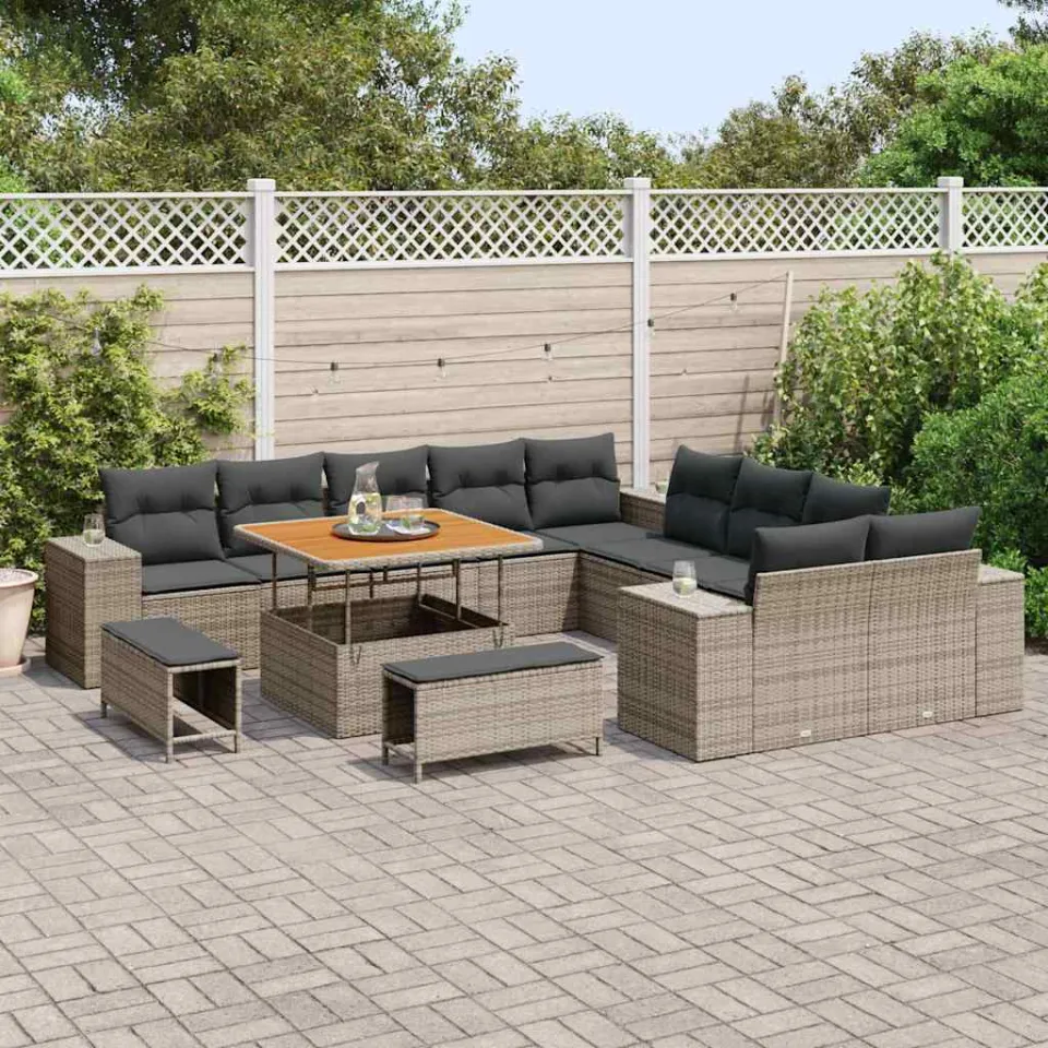 vidaXL Tuin Sofa Set 13 st Grijs poly rattan, foto 2