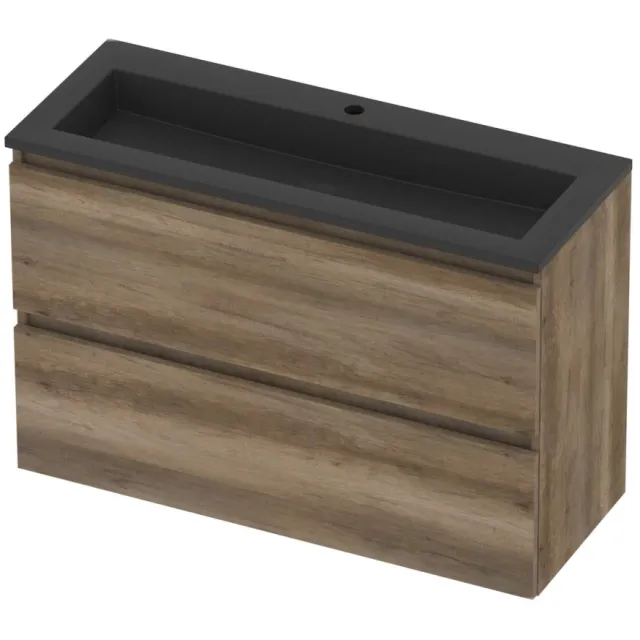 Basic-Line Mood 39 Badmeubelset Acryl 1 Kraangat Greeploos 100x39x62 cm Scotch Oak Mat Zwart