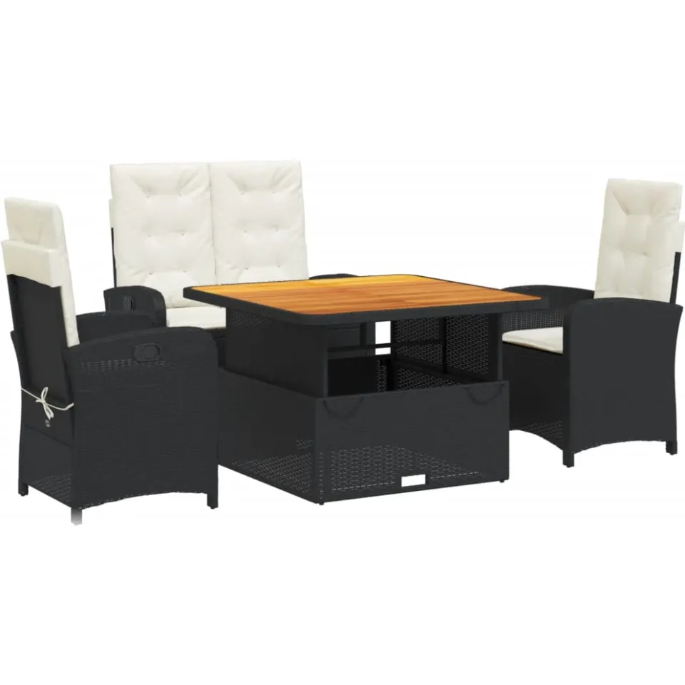vidaXL 4-delige Tuinset met kussens poly rattan zwart, foto 3