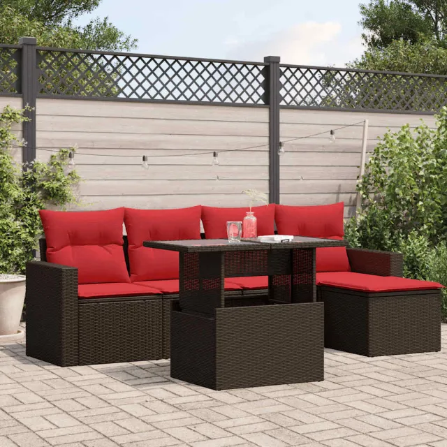 vidaXL 6-delige tuinbankset met kussens, bruin polyrotan
