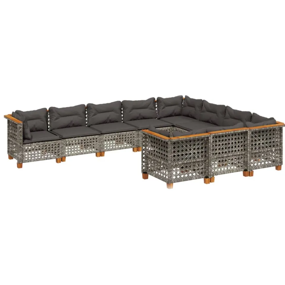 vidaXL 10-delige Loungeset met kussens poly rattan grijs, foto 3