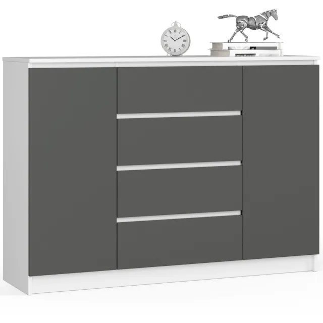 Akord Ladekast K140 met 4 Lades en 2 Deuren / AKORD Furniture Factory / Wit - Grafietgrijs / 138 x 99 x 40 cm