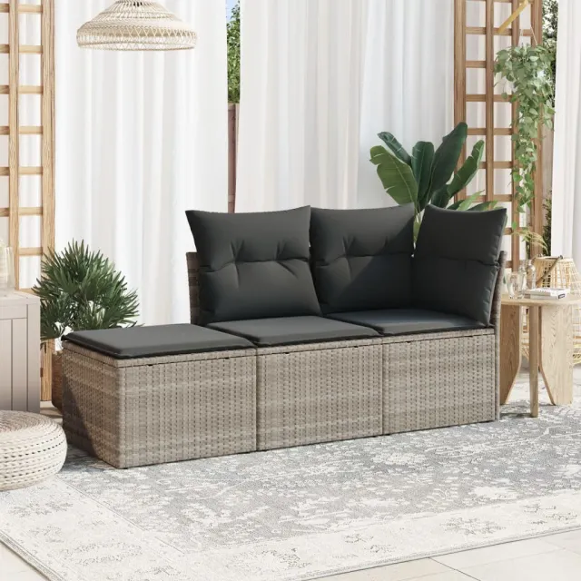 vidaXL 3-delige Loungeset met kussens poly rattan lichtgrijs grijs, foto 2
