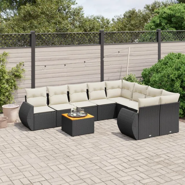 vidaXL 9-delige Loungeset met kussens poly rattan zwart, foto 2