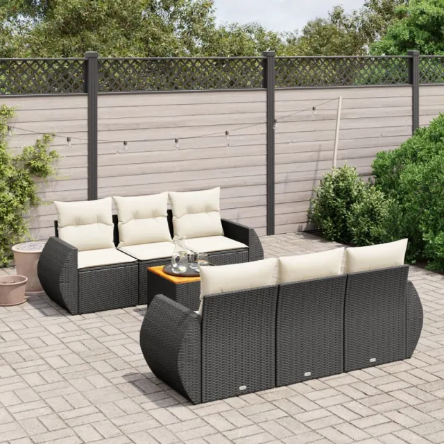 vidaXL 7-delige Loungeset met kussens poly rattan zwart, foto 2