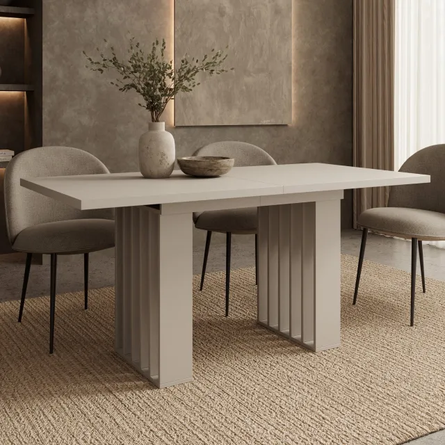 MEUBELLA Veyra - Eetkamertafel uitschuifbaar - Beige - 160x80x75 cm