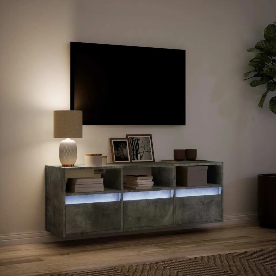 vidaXL Tv-wandmeubel met LED-verlichting 130x31x45 cm betongrijs grijs, foto 4