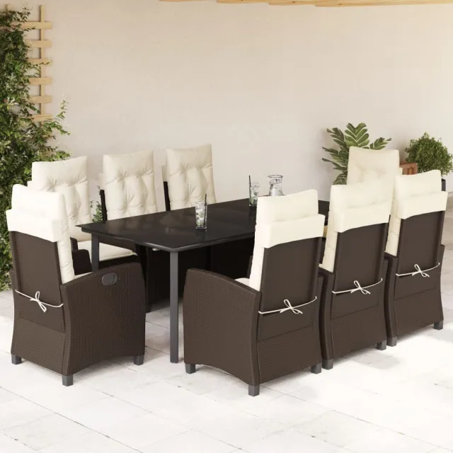 vidaXL 9-delige Tuinset met kussens poly rattan bruin, foto 2