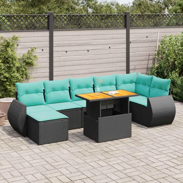 vidaXL 8-delige Loungeset met kussens poly rattan zwart, foto 2