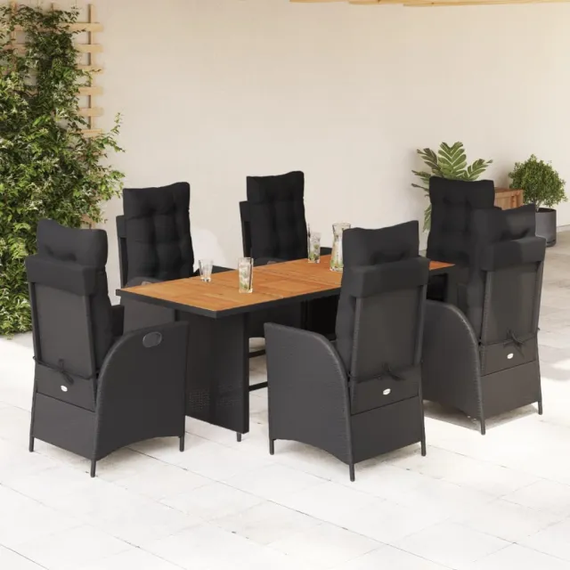 vidaXL 7-delige Tuinset met kussens poly rattan zwart, foto 2