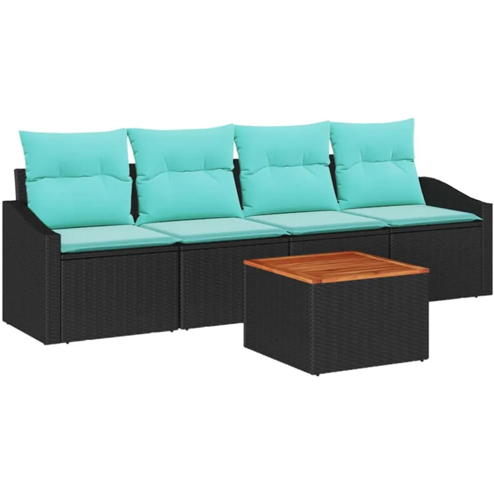 vidaXL Tuinbankenset 5 st Zwart poly rattan