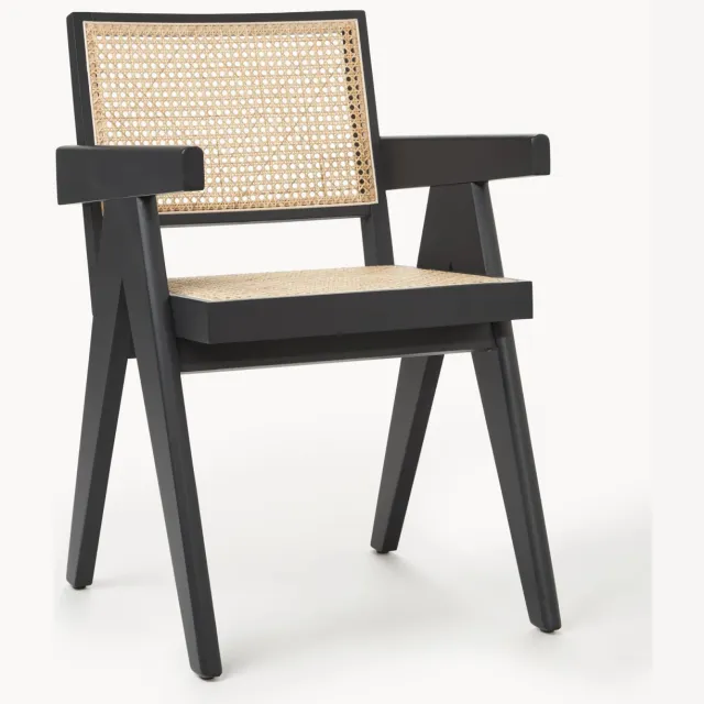 Westwing Collection Armstoel Sissi met Weens vlechtwerk Beige, Zwart