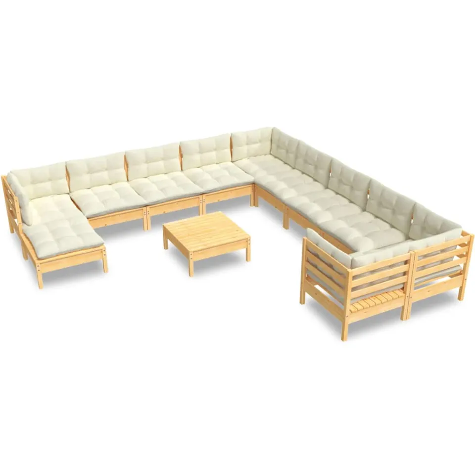 vidaXL 12-delige Loungeset met crèmekleurig kussens grenenhout, foto 4