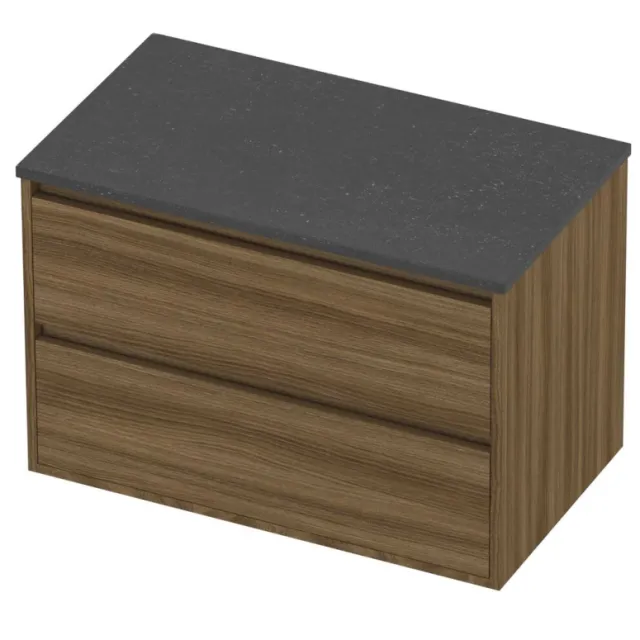 Proline Deck Badmeubelset Hardsteen Greeploos Symmetrisch 80x46x54 cm Blue Stone Caramel Walnut Houtlook
