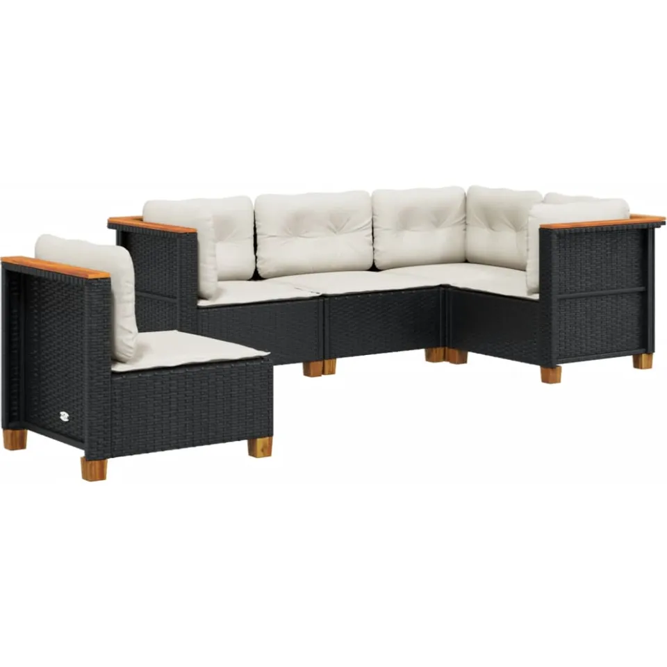 vidaXL 5-delige Loungeset met kussens poly rattan zwart