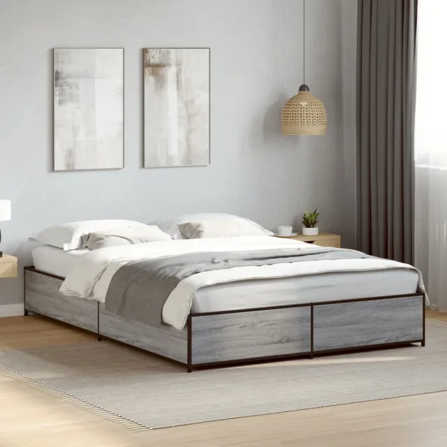 vidaXL Bedframe bewerkt hout metaal grijs sonoma eiken 120x190 cm