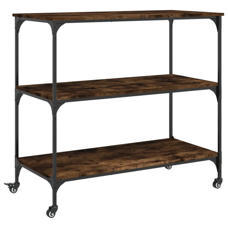 vidaXL Keukentrolley 102x50x95 cm bewerkt hout gerookt eikenkleurig Bruin
