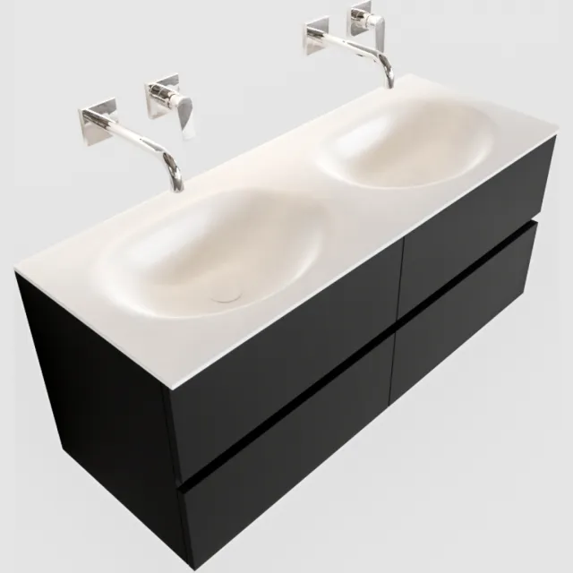 Boss & Wessing Badkamermeubel Solid Surface BWS Stockholm 120x45 cm Mat Zwart Urban Dubbel (0 kraangaten, 4 lades)